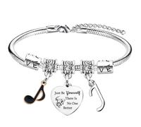 DBIMSPC Inspirational Bracelets with Letter A-Z Initial Bracelet Music Gifts for Singer Fans Gifts Just Be Yourself Gifts for Music Lovers Gifts for Fans Musicians, One Size, Stainless Steel, no