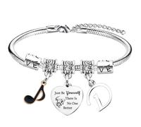 DBIMSPC Inspirational Bracelets with Letter A-Z Initial Bracelet Music Gifts for Singer Fans Gifts Just Be Yourself Gifts for Music Lovers Gifts for Fans Musicians, One Size, Stainless Steel, no