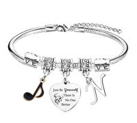 DBIMSPC Inspirational Bracelets with Letter A-Z Initial Bracelet Music Gifts for Singer Fans Gifts Just Be Yourself Gifts for Music Lovers Gifts for Fans Musicians, One Size, Stainless Steel, no