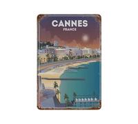 DBKGHIEDHG Funny Metal Tin Sign Wall Decor,Cannes France Beach,Tin Sign for Office/Home/Classroom Bathroom Decor Gifts Best Farmhouse Decor Gift Ideas for Friends(20x30cm 8x12 inch-397