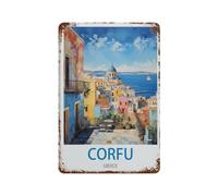 DBKGHIEDHG Metal Tin Sign,Corfu, Greece,Tin Sign Vintage Bar Kitchen Garage Cave Home Wall Funny Decor Retro Tin Sign(30x40cm 12x16 inch-K24