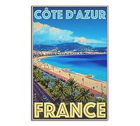 DBKGHIEDHG Metal Tin Sign Cote D'azur French Riviera Coast Resort Town Vintage Travel Tin Sign Vintage Rustic Decor Cave Coffee Shop Bar Bedroom Home Wall Decor Nostalgic Tin Sign 20x30CM