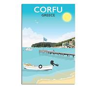 DBKGHIEDHG Metal Tin Sign Greece Corfu Tin Sign Vintage Rustic Decor Cave Coffee Shop Bar Bedroom Home Wall Decor Nostalgic Tin Sign 20x30CM