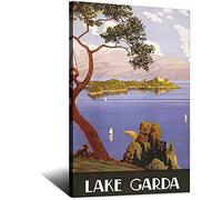 DBKGHIEDHG Metal Tin Sign Italy Lake Garda Boats Vintage Travel Tin Sign Vintage Rustic Decor Cave Coffee Shop Bar Bedroom Home Wall Decor Nostalgic Tin Sign 20x30CM