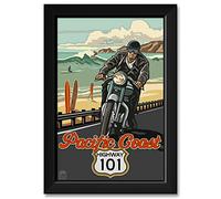 DBKGHIEDHG Metal Tin Sign Pacific Coast Highway 101 Motorcycle Rider Tin Sign Vintage Rustic Decor Cave Coffee Shop Bar Bedroom Home Wall Decor Nostalgic Tin Sign 20x30CM