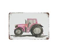 DBKGHIEDHG Metal Tin Sign Pink Tractor Vintage Tin Poster Metal Sign Wall Decoration Country Kitchen Home Garage Decor 8"x12"