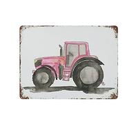 DBKGHIEDHG Metal Tin Sign Pink Tractor Vintage Tin Poster Metal Sign Wall Decoration Country Kitchen Home Garage Decor 12"x16"