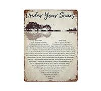 DBKGHIEDHG Under Your Scars Lyrics Song Heart Shape Metal Sign for Home Coffee Garage Wall Decor Vintage Poster Bar Signs for Home Bar Retro Metal Tin Sign