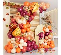 DBKL 138pcs Fall Balloon Garland Arch Kit with Orange Dusty Pink Wine Red Rose Gold Confetti Balloons Maple Leaf Pine Cones Foil Balloons for Thanksgiving Autumn Fall Birthday Shower Party Decorations