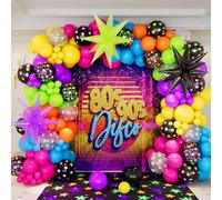 DBKL 190Pcs Rainbow Neon Balloon Arch Garland Kit with Neon Luminous Fluorescent Balloons, Disco Balloons Glow in the Dark Party Decorations for Back to 80s 90s Birthday Disco Party Supplies