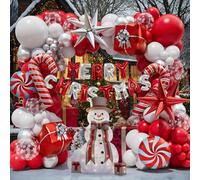 DBKL Christmas Balloon Garland Arch Kit With Merry Banner, Red White Silver Cane, Candy, Gift Box, Explosion Star Foil Balloons for Xmas Party Decorations