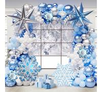 DBKL Frozen Balloon Arch Garland Kit with 154Pcs Winter Wonderland Arch, Silver Blue White Snowflake Balloons for Girl Princess Birthday Snow Party Decorations