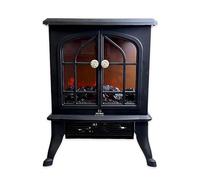 DBL MAX 2000W Electric Fireplace Heater - Log Burning Flame Effect Stove, Freestanding, Realistic 3D Fire, 2 Heat Settings, Thermal Cut-Off Safety, Black Cast Iron Style