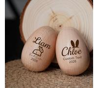 DBLXYAN Personalized Wooden Easter Egg Shaker Custom Engraved Baby's First Easter Keepsake Hollow Maraca Rattle Toy for Toddlers (Wood)