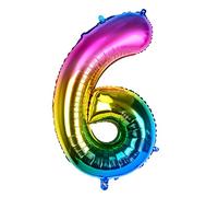 Dbmoon 40'' Giant Rainbow Helium Foil Number Balloons Self Inflating 0-9, Large Number 6 Balloon Gradient for Girls Boys Birthday Party Decorations/Anniversary Supplies -- Number 6