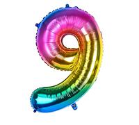 Dbmoon 40'' Giant Rainbow Helium Foil Number Balloons Self Inflating 0-9, Large Number 9 Balloon Gradient for Girls Boys Birthday Party Decorations/Anniversary Supplies -- Number 9