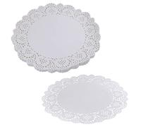 DBOO 100 Pcs White Round Cake Decorating Pads Lace Paper Doilies for Plates Cupcake Cakes Biscuits Placemat (100 Pack - 9.5inch/24cm)