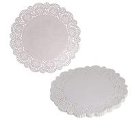 DBOO 100 Pcs White Round Cake Decorating Pads Lace Paper Doilies for Plates Cupcake Cakes Biscuits Placemat (100 Pack - 8.5inch/21.5cm)