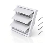 DBOO 140x140mm Wall Vent Cover, Square Air Vent Grille with Flyscreen, 100mm External Gravity Louvre Vent for Tumble Dryer, Extractor Fan, Kitchen, Bathroom, Garage, Attic & Exterior Walls (Includes 4