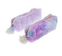 DBOO 2 Pack fluffy Plush Rainbow Pencil Case - Makeup Pouch Colored Storage Bags Large Capacity School Supplies for Boys & Girls with gradient color