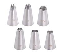 DBOO 6 Pieces Piping Tips Large Cake Decorating Tools Large Piping Tips Piping Nozzles Kit Stainless Steel Icing Piping Tips Set 1A 1M 2D 4B D66 234 for Cream Cupcake Cookie Baking DIY Decorating