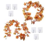 DBOO Artificial Autumn Maple Leaf Garlands 2 Packs 5.9ft Fall Hanging Plant Thanksgiving Chrismas Autumn Decorations Fall Leaves Decorations with Hooks