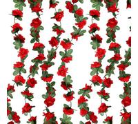 DBOO Artificial Fake Rose Garland - 4pcs 8ft Realistic Silk Rose Vines for Wedding Arch, Home & Party Decor, Durable & Eco-Friendly (Red, 45 Heads)