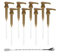 DBOO Coffee Syrup Pump Dispenser 8 Pack Gold Syrup Bottles Coffee Flavoring Syrup Pump Creamer Pump 25.4 oz / 750ml Compatible with Torani Syrup Bottles, Free Long Mixing Spoon