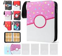 DBPBToU 4 Pocket Card Binder with 400 Pockets Trading Card Sleeves, 50 Pages 400 Pockets Trading Card Binder, Card Collection Binder with Zipper (Pink Circle)