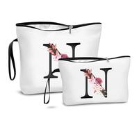 DBPBToU A-Z Makeup Bag with Letters, 2 Piece Set Make Up Bag and Travel Toiletry Organizer for Women, Personalized Cosmetic Bags, Creative Gifts for Women, Ideal Birthday Present for Mother (N)
