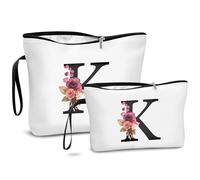 DBPBToU A-Z Makeup Bag with Letters, 2 Piece Set Make Up Bag and Travel Toiletry Organizer for Women, Personalized Cosmetic Bags, Creative Gifts for Women, Ideal Birthday Present for Mother (K)