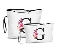 DBPBToU A-Z Makeup Bag with Letters, 2 Piece Set Make Up Bag and Travel Toiletry Organizer for Women, Personalized Cosmetic Bags, Creative Gifts for Women, Ideal Birthday Present for Mother (G)