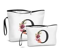 DBPBToU A-Z Makeup Bag with Letters, 2 Piece Set Make Up Bag and Travel Toiletry Organizer for Women, Personalized Cosmetic Bags, Creative Gifts for Women, Ideal Birthday Present for Mother (O)