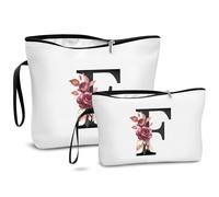 DBPBToU A-Z Makeup Bag with Letters, 2 Piece Set Make Up Bag and Travel Toiletry Organizer for Women, Personalized Cosmetic Bags, Creative Gifts for Women, Ideal Birthday Present for Mother (F)
