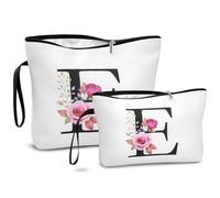 DBPBToU A-Z Makeup Bag with Letters, 2 Piece Set Make Up Bag and Travel Toiletry Organizer for Women, Personalized Cosmetic Bags, Creative Gifts for Women, Ideal Birthday Present for Mother (E)