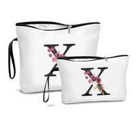 DBPBToU A-Z Makeup Bag with Letters, 2 Piece Set Make Up Bag and Travel Toiletry Organizer for Women, Personalized Cosmetic Bags, Creative Gifts for Women, Ideal Birthday Present for Mother (X)