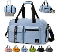 DBPBToU Gym Bag Womens Men, Gym Bag with Shoe Compartment and Wet Compartment, Waterproof Duffle Bag, Portable Overnight Bags Travel Bag (Blue)