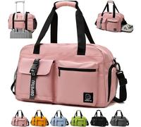 DBPBToU Gym Bag Womens Men, Gym Bag with Shoe Compartment and Wet Compartment, Waterproof Duffle Bag, Portable Overnight Bags Travel Bag (Pink)