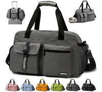 DBPBToU Gym Bag Womens Men with Ventilation Holes (Grey) | Gym Bag with Shoe Compartment and Wet Compartment, Waterproof Duffle Bag