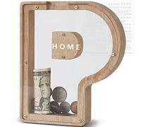 DBPBToU Money Box for Kids Piggy Bank, Personalised Wooden Letter Money Box for Birthday Gift/Home Decoration/Keepsake (P)