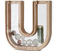 DBPBToU Money Box for Kids Piggy Bank, Personalised Wooden Letter Money Box for Birthday Gift/Home Decoration/Keepsake (U)