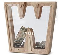 DBPBToU Money Box for Kids Piggy Bank, Personalised Wooden Letter Money Box for Birthday Gift/Home Decoration/Keepsake (W)