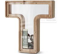 DBPBToU Money Box for Kids Piggy Bank, Personalised Wooden Letter Money Box for Birthday Gift/Home Decoration/Keepsake (T)