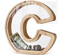 DBPBToU Money Box for Kids Piggy Bank, Personalised Wooden Letter Money Box for Birthday Gift/Home Decoration/Keepsake (C)