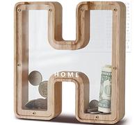 DBPBToU Money Box for Kids Piggy Bank, Personalised Wooden Letter Money Box for Birthday Gift/Home Decoration/Keepsake (H)