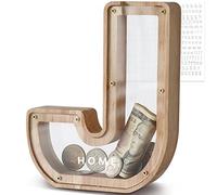 DBPBToU Money Box for Kids Piggy Bank, Personalised Wooden Letter Money Box for Birthday Gift/Home Decoration/Keepsake (J)