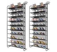DBREAKS 10-Tier Adjustable Shoe Rack Over the Door, Shoe Organiser, Hanging Shoe Storage Hanging, Door Organiser Shelf, Metal Hooks with Sturdy, Adjustable Thickness (2 Pieces)
