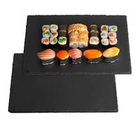 DBREAKS 2 Pieces Square Slate Plate 30 x 20 cm, Slate Plates for Sushi and Cheese, Natural Slate Plates, Slate Placemats, Washable Food Placemats
