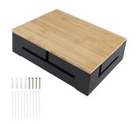 DBREAKS Cable Management Box, Wooden Cable Organiser Box with Magnetic Bamboo Lid and Cable Ties, Wall Mountable Cable Box, Cable Box for Cable Organiser (Black)