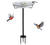 DBREAKS Metal Bird Bath Standing 30 cm for Outdoor Garden Height Adjustable Bird Feeder Stand on Rod Bird Tank Large Bowl Winterproof Water Bath for Wild Birds White